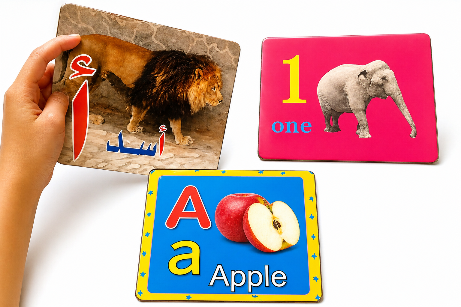 بطاقات الذكاء : بطاقات تعليمية حسية لتعليم الحروف الإنجليزية 19×17 سم , بطاقات متينة بصور واقعية لتنمية القراءة المبكرة