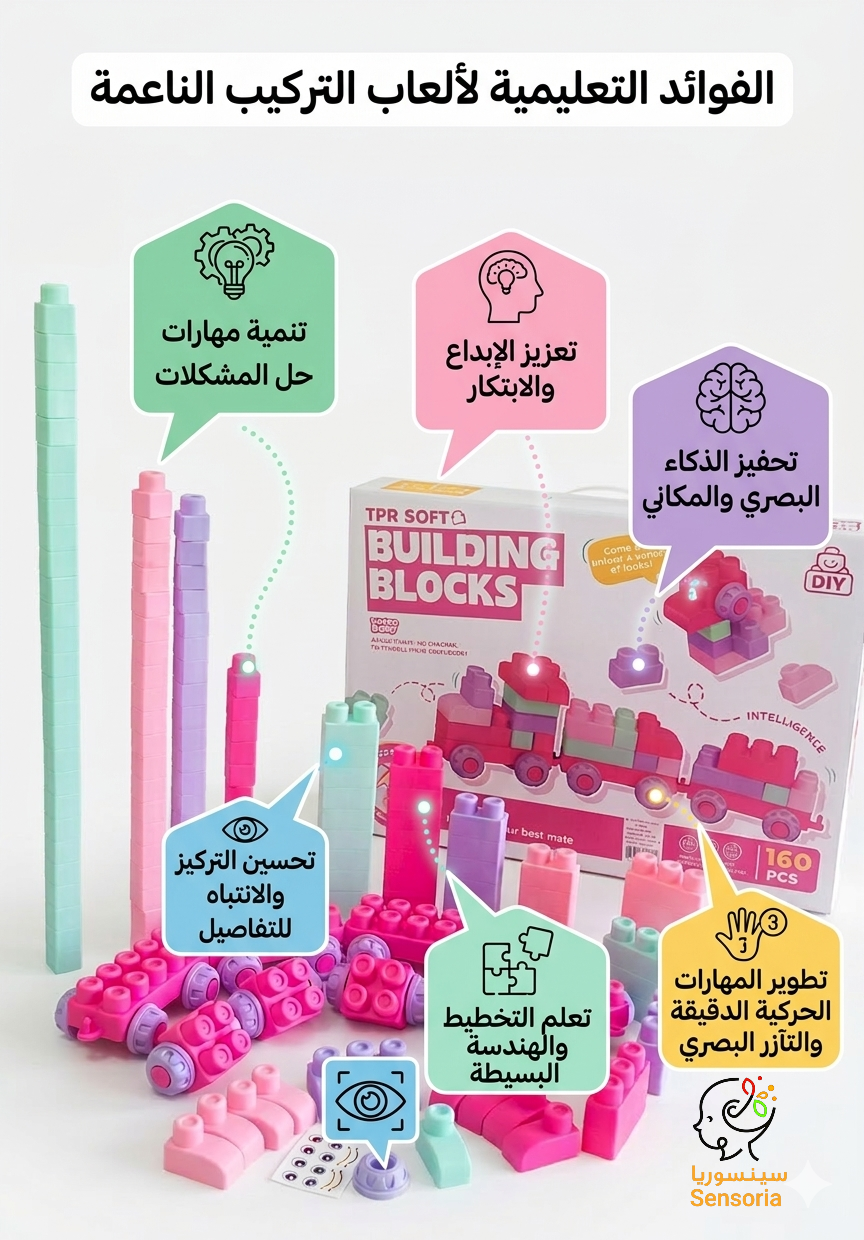 مجموعة الليجو اللين الطري 160 قطعة للأطفال – لعبة تعليمية لتنمية الإبداع والمهارات الحركية - الصورة 7