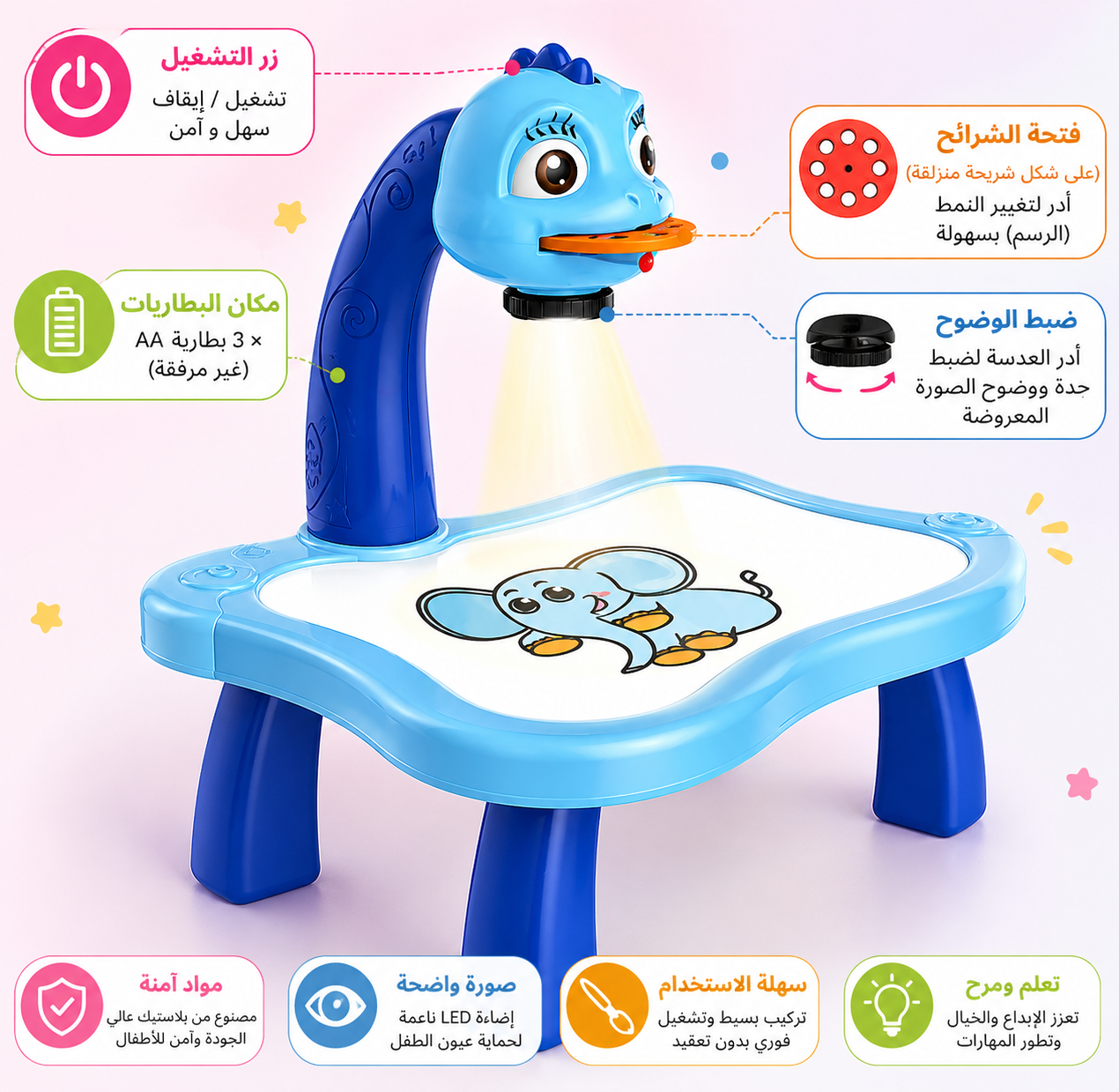 طاولة عرض الرسم للأطفال – جهاز تتبع وتلوين تعليمي مع بروجيكتر وأقراص عرض - الصورة 9