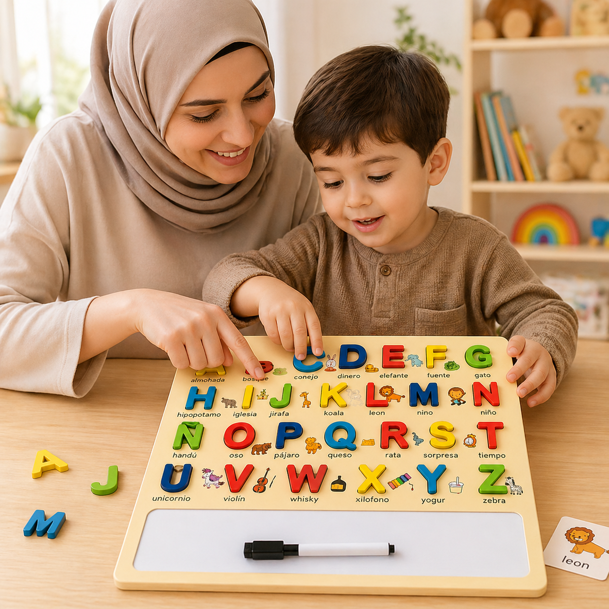 بزل تعليمي خشبي مع لوحة كتابة بيضاء , تنمية التفكير والإبداع للأطفال (30×30 سم) - الصورة 3