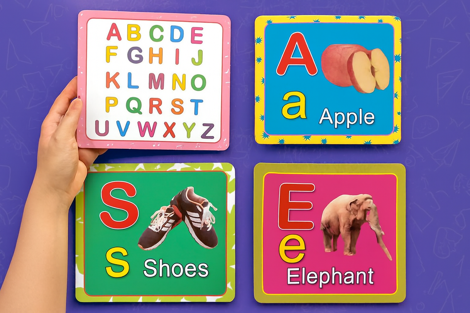  بطاقات الذكاء : بطاقات تعليمية حسية لتعليم الحروف الإنجليزية 19×17 سم , بطاقات متينة بصور واقعية لتنمية القراءة المبكرة - الصورة 3