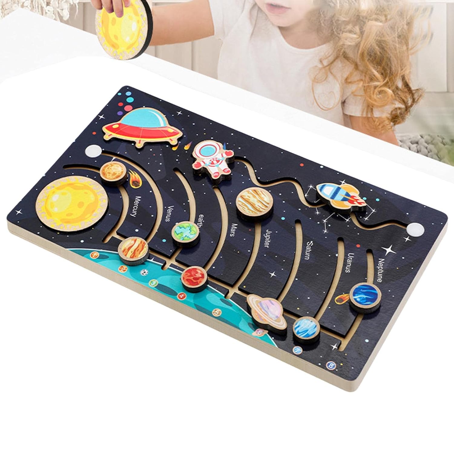 سينسوريا أحجية النظام الشمسي الخشبية – لعبة بزل مونتيسوري التعليمية STEM Learning Toy - الصورة 2