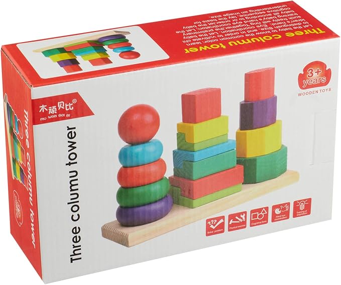 سينسوريا - برج قوس قزح الهندسي الخشبي3x1 (Tri-Column Shape Building Blocks) - الصورة 4