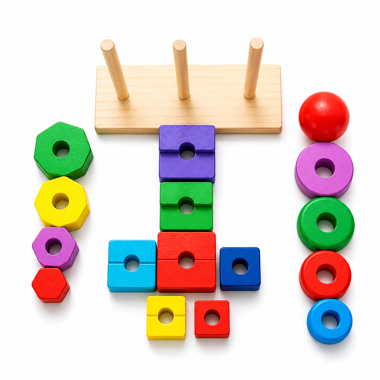 سينسوريا - برج قوس قزح الهندسي الخشبي3x1 (Tri-Column Shape Building Blocks) - الصورة 3